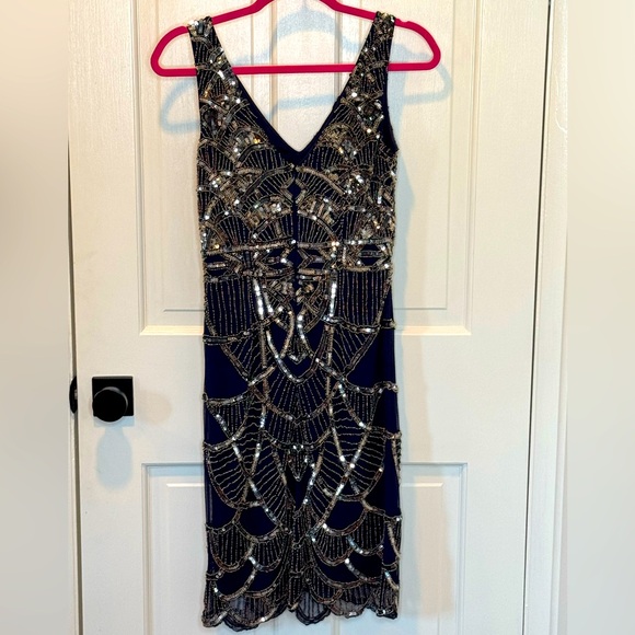 JS Collection Blue and Silver Dress.  New w tags, US Size 2. - Picture 2 of 3